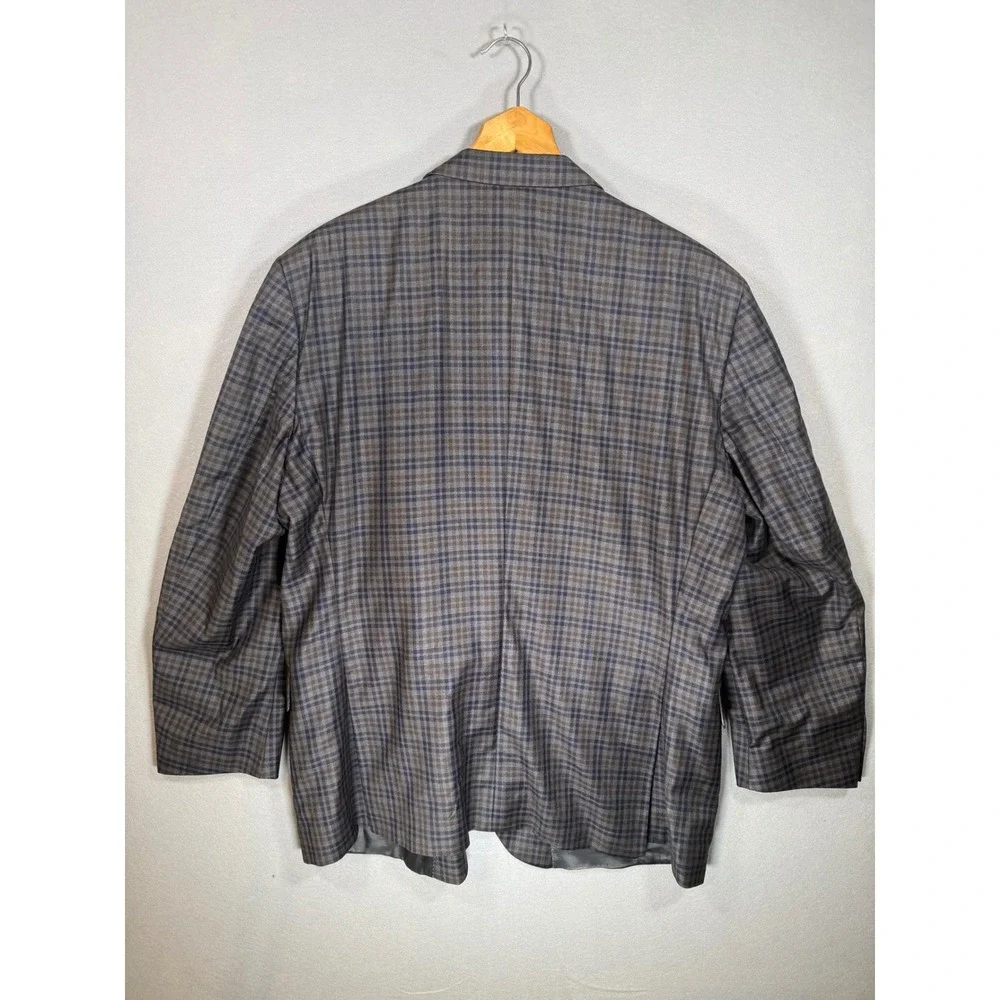 Peter Millar Mens Plaid Sport Coat Blazer Grey Blue Brown 2 Button Wool